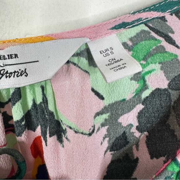 & Other Stories Pink Multi Color Tropical Parrot Print Midi Length Kaftan Sz S - Picture 9 of 10